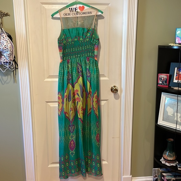 Anthropologie Hermant & Nandita Green Crochet Silk Maxi Dress Size 2 - Picture 2 of 12